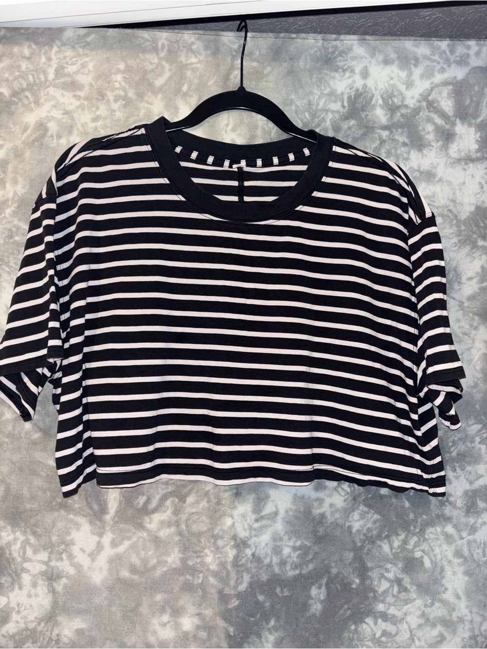 lululemon athletica Black & White Striped Cropped Tee